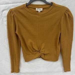 Jessica Simpson Yellow Long Sleeve Puff Sleeve Blouse with Twist Front